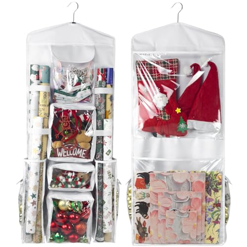 Double-Sided Hanging Wrapping Paper Organizer with Pockets