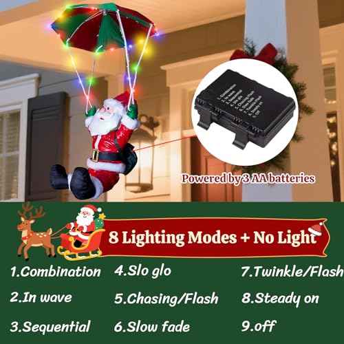 JOYSUT 34-Inch Hanging Santa Claus Parachute Christmas Decoration LED Light