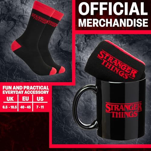 Get Trend Stranger Things 11oz Mug & Crew Socks Set - Red/Black, Microwave Safe, Perfect Gift
