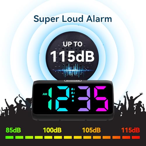 Loud Vibrating Alarm Clock with Bed Shaker for Heavy Sleepers - RGB Display
