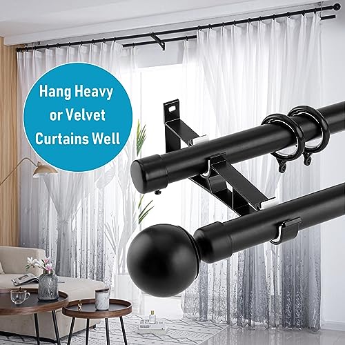 Heavy Duty Double Curtain Rod Brackets for 1 Inch Rods, 3 Pack Black