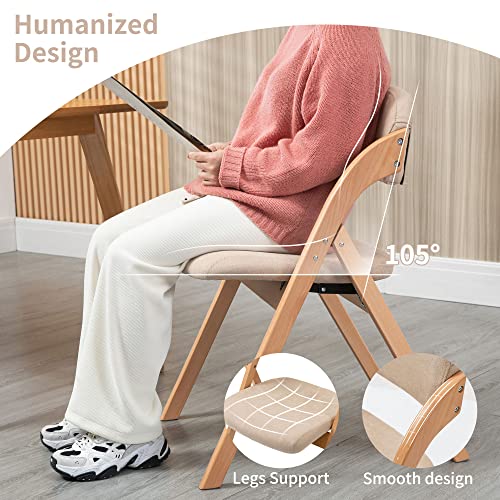 Wooden Folding Chairs with Padded Cushion, 4-Pack - Khaki