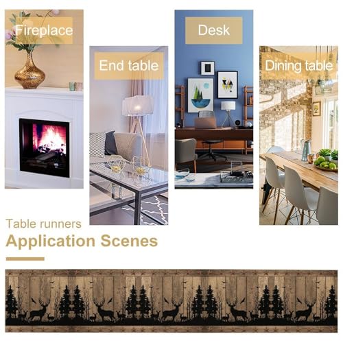 DKMQQUL Rustic Deer Cabin Table Runner 13x36 Inch Vintage Wood Pattern