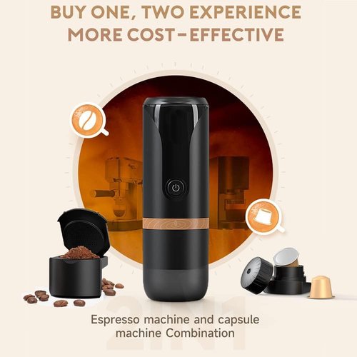 BRBHOM Portable Electric Espresso Coffee Maker Electric Coffee Machine Compatible with NS Capsules and Coffee grounds for Camping, Travel, Home【Self-Heating version】