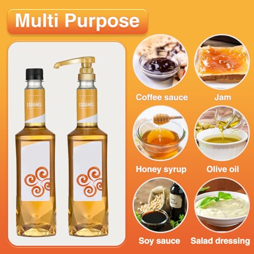 Gold Coffee Syrup Pump Dispensers, 6-Pack for 750ml 25.4 oz Bottles
