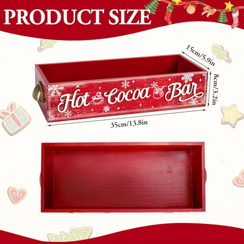 Red Vintage Hot Cocoa Bar Wooden Organizer Box with Handles