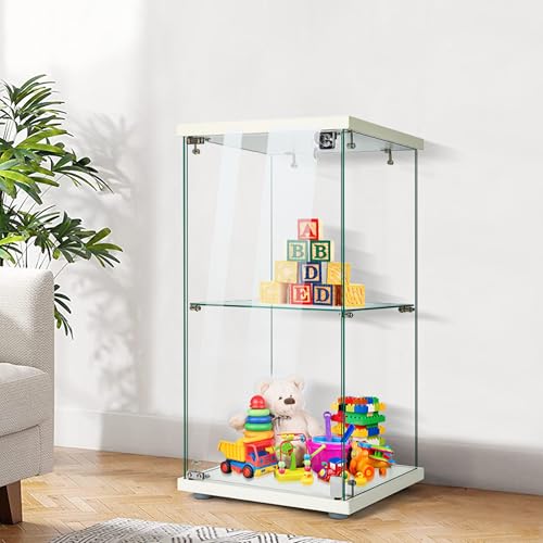 2-Tier Glass Display Cabinet with Lock for Collectibles, 32-Inch Tall