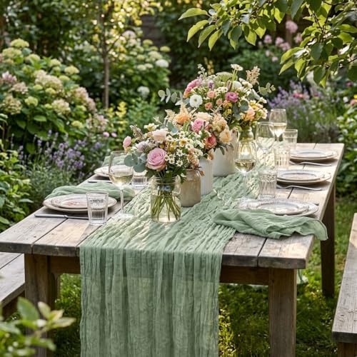 6-Pack Sage Green Cheesecloth Table Runners, 17x108 Inch Boho Gauze Runners