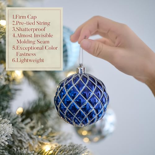 Valery Madelyn Large Winter Silver Blue Christmas Tree Ornaments 16pcs 3.15 Inch