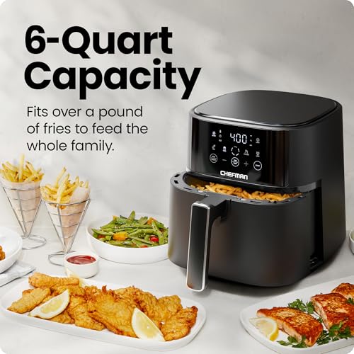 6 QT Compact Digital Air Fryer with Touchscreen & Nonstick Basket - Black