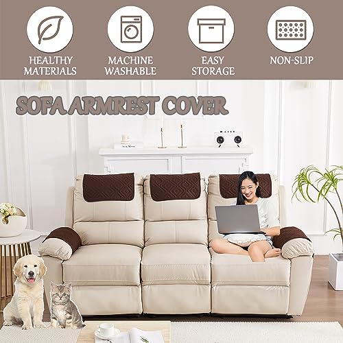 Quilted Polyester Recliner Armrest Cover Set with Pockets