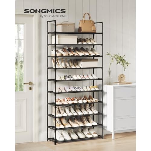 SONGMICS Shoe Rack, 10-Tier Shoe Shelf, Shoe Storage Organizer, 11 x 32.7 x 68 Inches, Metal Frame, Non-Woven Fabric Shelves, for Entryway, Bedroom, Black ULSH110BH01