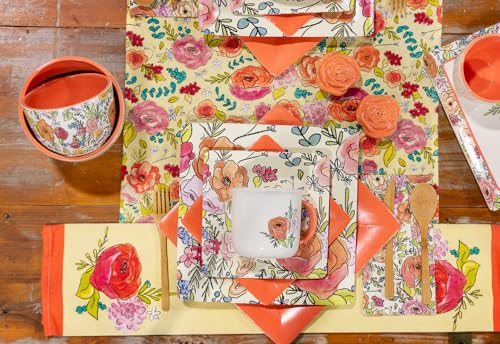 Boston International 3-Ply Cocktail Napkins 20 Count Flower Pattern 5x5 Inches - Cream