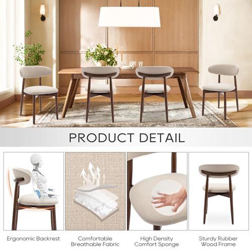 Modern Fabric Upholstered Wooden Dining Chairs Set of 4 - Farmhouse Side Chairs
