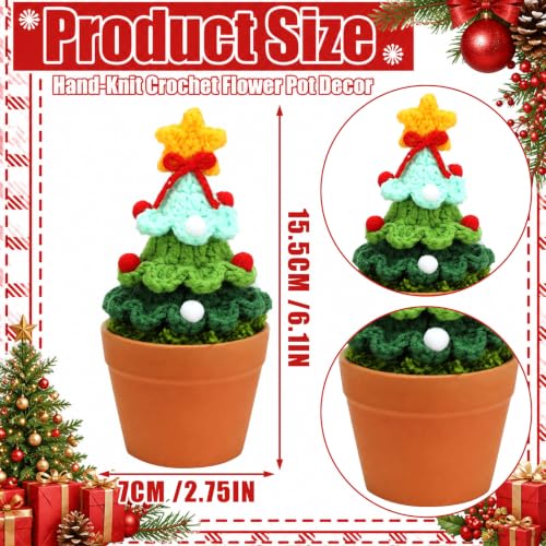 10 Pcs Crochet Christmas Tree Pots with Star Toppers – Handmade Mini Xmas Tree Pot Decor (Variation: 10 / Christmas Tree)