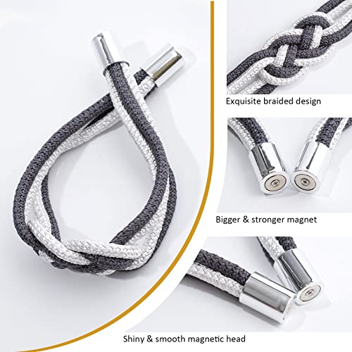 Magnetic Curtain Tiebacks - 2 Pack Braided Rope Holdbacks for Drapes