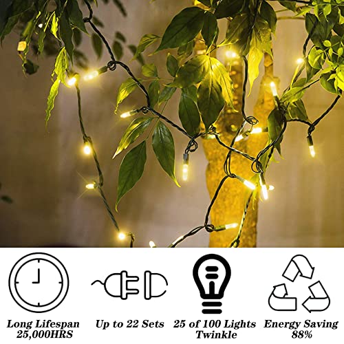 Boltigen Warm White 100 LED Twinkle Christmas String Lights 33ft Indoor Outdoor