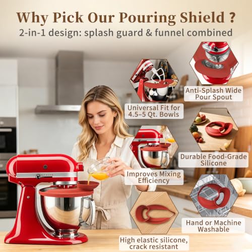 Silicone Pouring Shield for 4.5 to 5 QT Stand Mixers, Anti-Mess Splash Guard