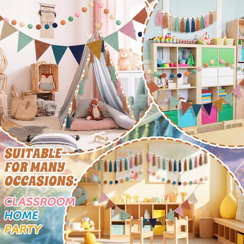 4-Piece Boho Tassel and Pompom Garland Set for Classroom and Party Decor