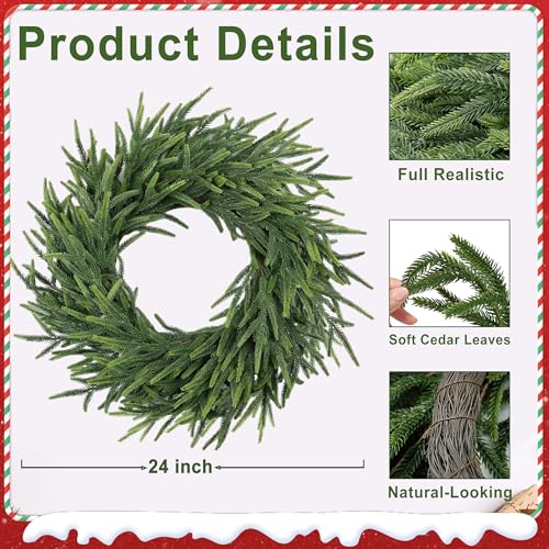 MDSTBN 26 Inch Real Touch Pine Wreath No Berries Christmas Front Door Decor