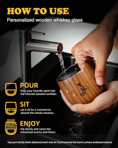 Hand-Carved Wooden Whiskey Tumbler - 10oz Bourbon & Scotch Drinking Cup