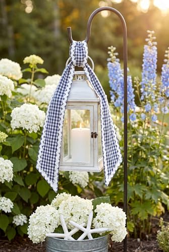 Navy Gingham Front Door Wreath Sash with Scalloped Ric Rac Trim, 4.5 x 56"