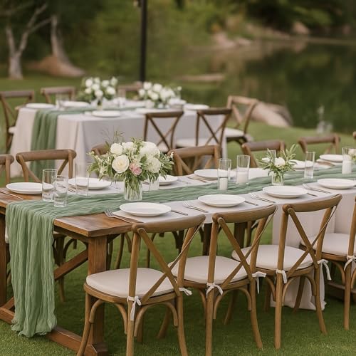 Sage Green 6-Pack 10ft Cheesecloth Table Runners Set – 6 x 120in Rustic Gauze for Weddings & Events