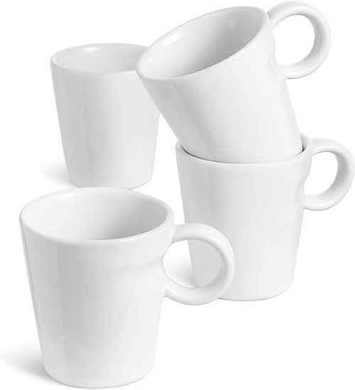 LE TAUCI Espresso Mugs Set of 4 - 5 oz Ceramic Stackable Coffee Cups for Double Shots, White