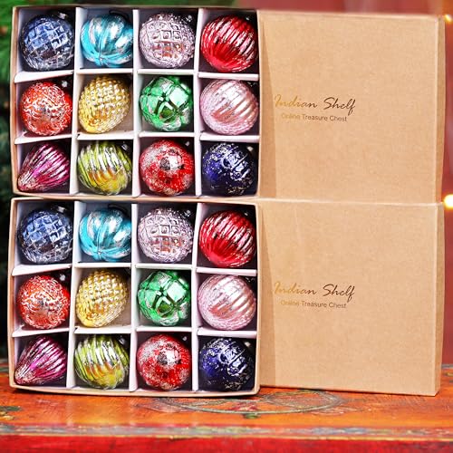 IndianShelf Retro Multicolor Glass Christmas Ornaments Tree Balls 2 Inch - 24 Pack