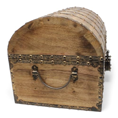 Rustic Solid Mango Wood Treasure Chest with Antique Lock and Skeleton Keys
