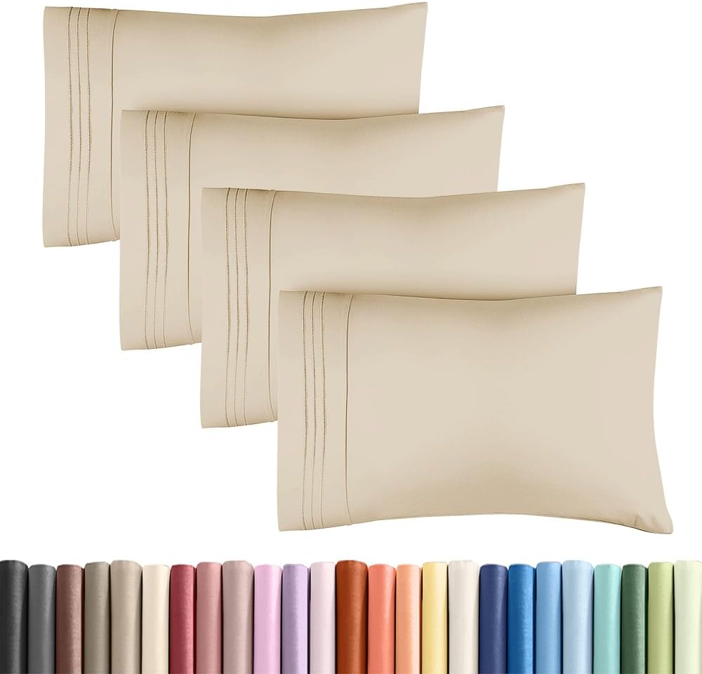 Skiennix Standard Pillow Cases Set of 4 - Ultra Soft Hotel Quality Covers - Machine Washable Wheat Color