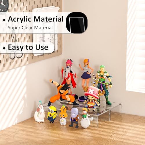 Clear Acrylic Display Risers - 12x4.3x2 Inch Shelf Organizers (2 Pack)