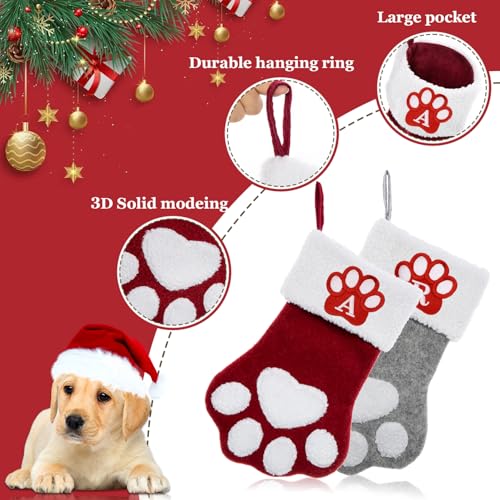 Ulico Large Red Dog & Cat Christmas Stocking with Initial L, Paw Shaped Embroidered Holiday Decor