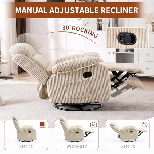 360° Swivel Rocking Recliner Chair with Footrest, Upholstered Velvet Sofa