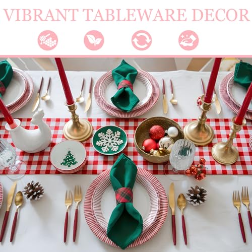 Tinlade Red White Gingham Paper Table Runner Roll 25ft x 16in - Festive Holiday Decor