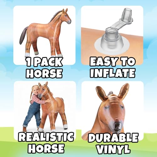 37-Inch Inflatable Horse Party Decoration - Brown Blow-Up Cowboy Prop