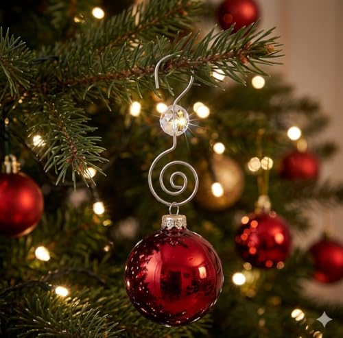 Silver Ornament Hooks with Crystal Accent - 36 Pack Stainless Steel Tree Hangers
