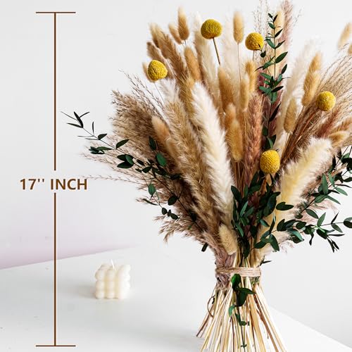 Boho Dried Flower Bouquet with Pampas Grass and Eucalyptus Olive Green