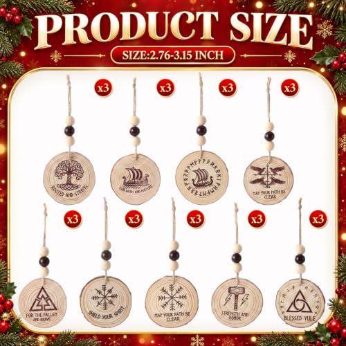 Viking Yule Ornaments Set of 27 Wooden Pagan Christmas Decorations