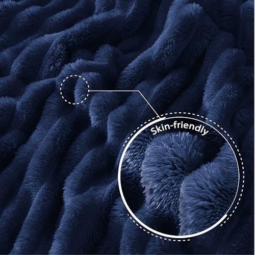 Exclusivo Mezcla Navy Blue Striped Fleece Throw Blanket 50x60 inches