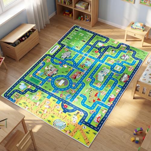 4x6 Kids Car Play Rug, Non-Slip Educational Area Mat for Playroom