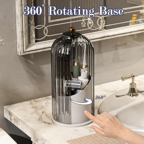 Rotating Toothbrush Holder with Dustproof Cover - 3 Slot Bathroom Organizer