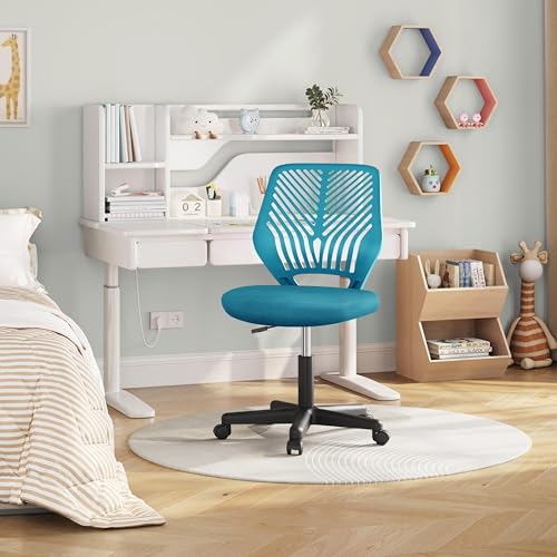 Armless Adjustable Swivel Office Chair, Ergonomic Small Desk Chair, Turquoise