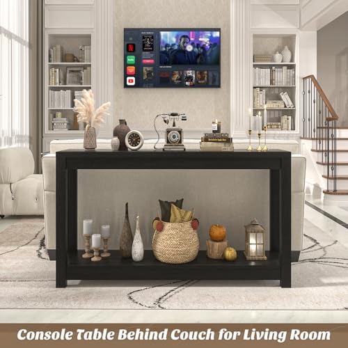 47-Inch Farmhouse Narrow Console Table with Storage Shelves, Black