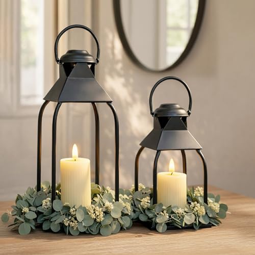 ZLFart Set of 2 Decorative Metal Lanterns 15.7