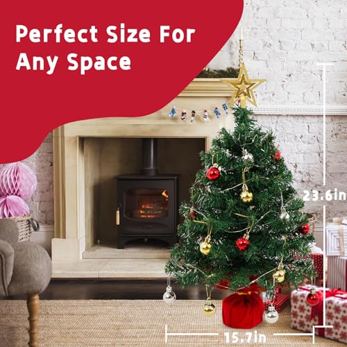 2ft Pre-Lit Mini Tabletop Christmas Tree with 30 LED Lights & Star Topper