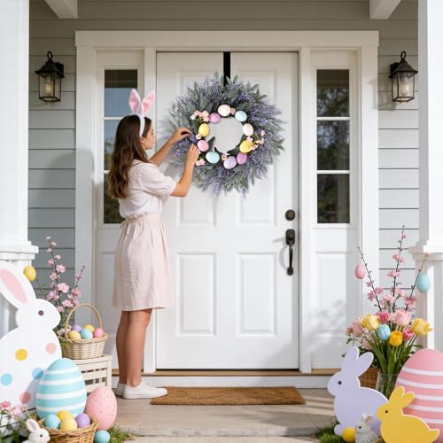 17-Inch Easter Wreath with Lavender, Spring Flowers and Eggs