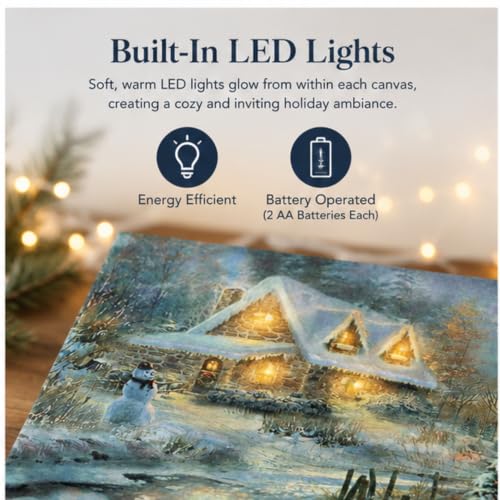 Lighted 2-Piece Christmas Wall Art Set – LED Cottage Village Prints, Snowman & Cardinals