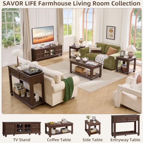 4-Piece Farmhouse Living Room Set: TV Stand, Coffee Table & 2 Side Tables