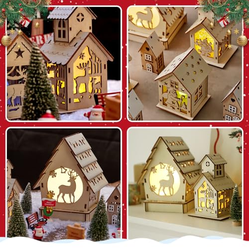 29-Piece DIY Wooden Christmas Village Set with LED Lights and Miniatures